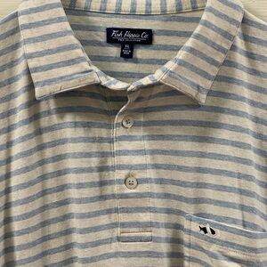 Fish Hippie Co. Blue and Cream Striped Polo Shirt XL